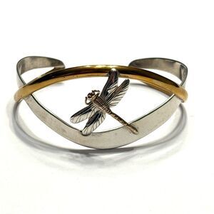 Courtney Peterson Vintage Sterling Silver Brass Dragonfly Signed Bracelet Cuff